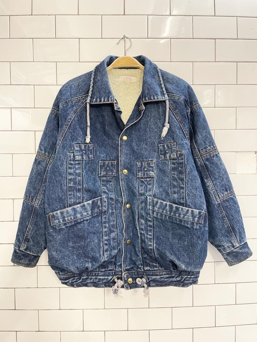 vintage 90s IONA sherpa lined denim bomber jacket - good market thrift store