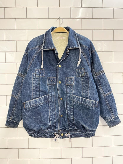 vintage 90s IONA sherpa lined denim bomber jacket - good market thrift store