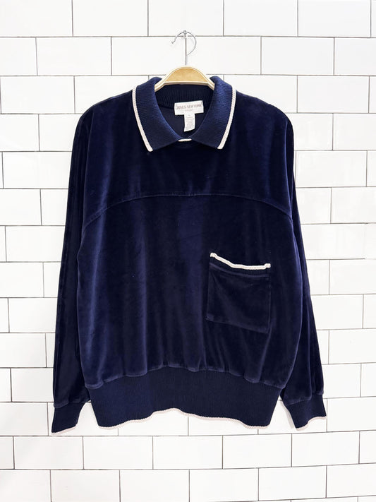 vintage 90s jones new york collared velour long sleeve top