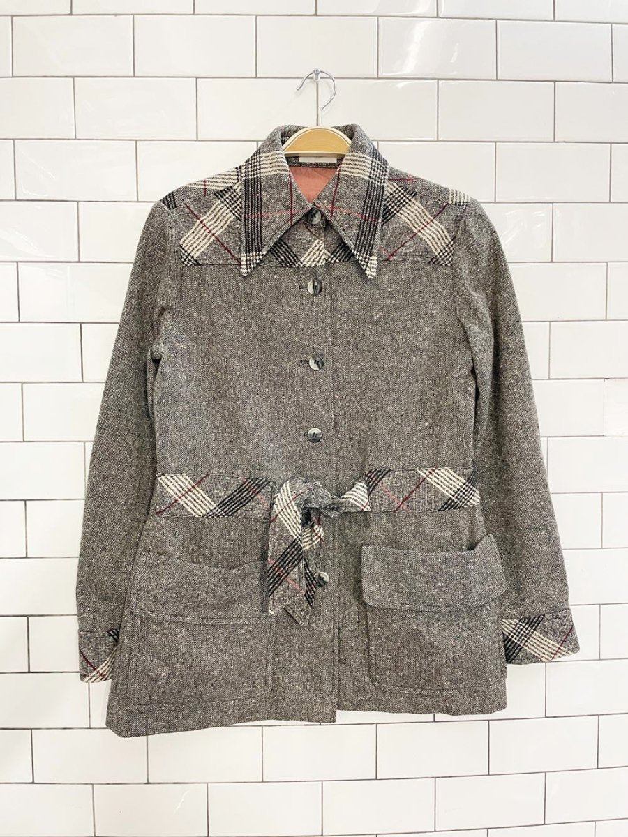 vintage 70s john meyer wool - blend belted shirt jacket - good market thrift store