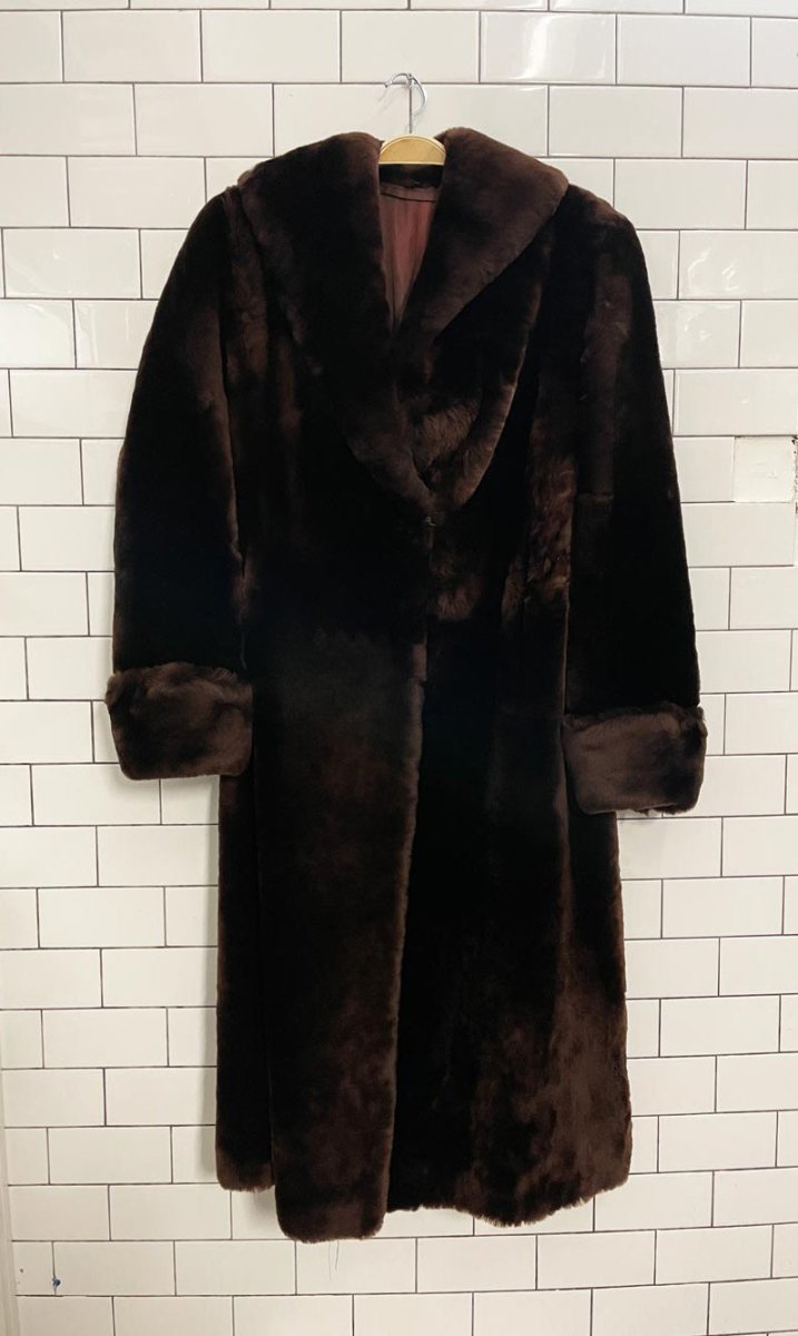 vintage faux fur long brown coat - good market thrift store