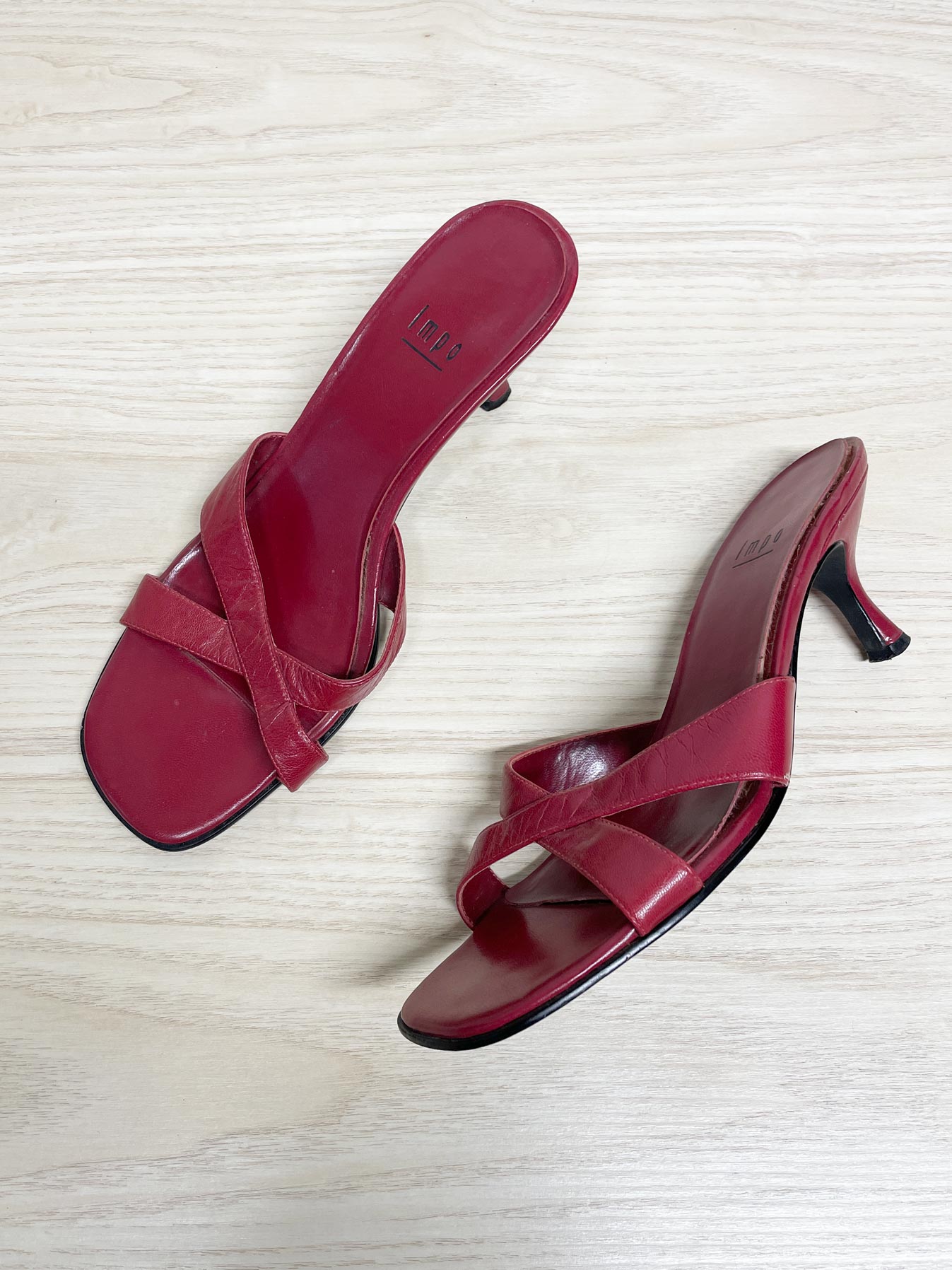 y2k impo leather criss cross sandal kitten heel
