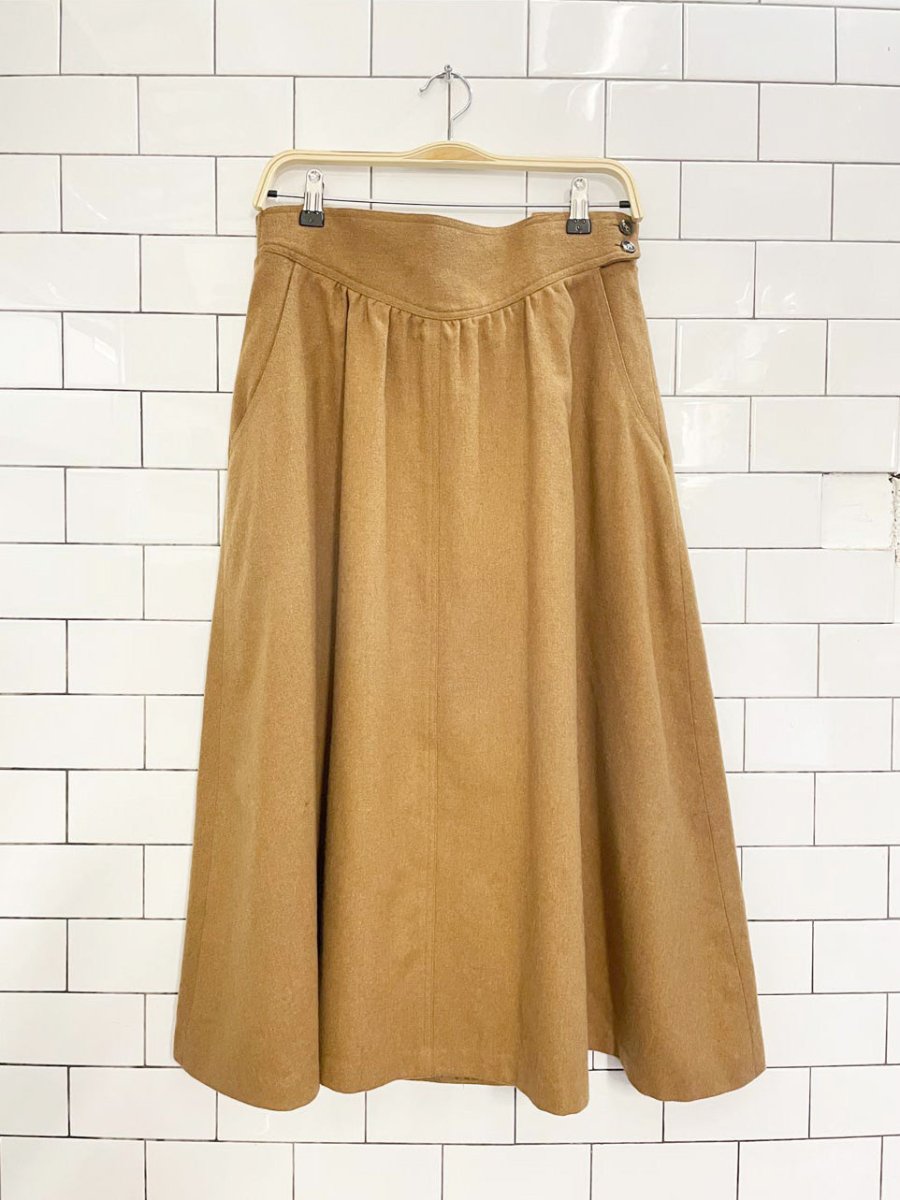 vintage wool basque waist camel midi skirt - good market thrift store