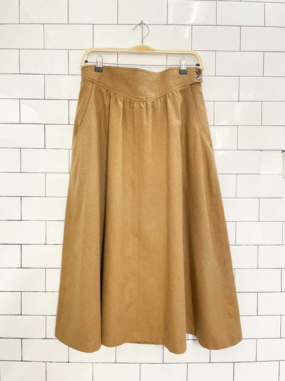 vintage wool basque waist camel midi skirt - good market thrift store