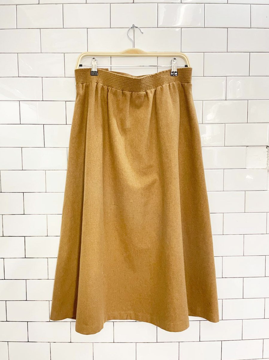 vintage wool basque waist camel midi skirt - good market thrift store