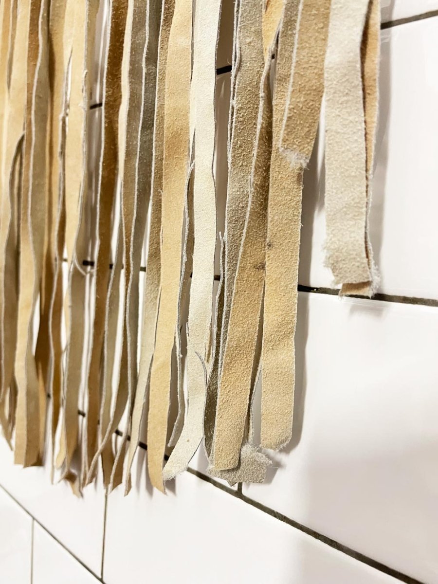 large boho macrame leather fringe decor - good market thrift store