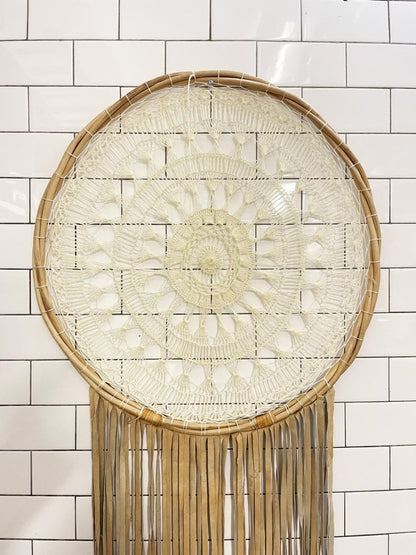 large boho macrame leather fringe decor - good market thrift store