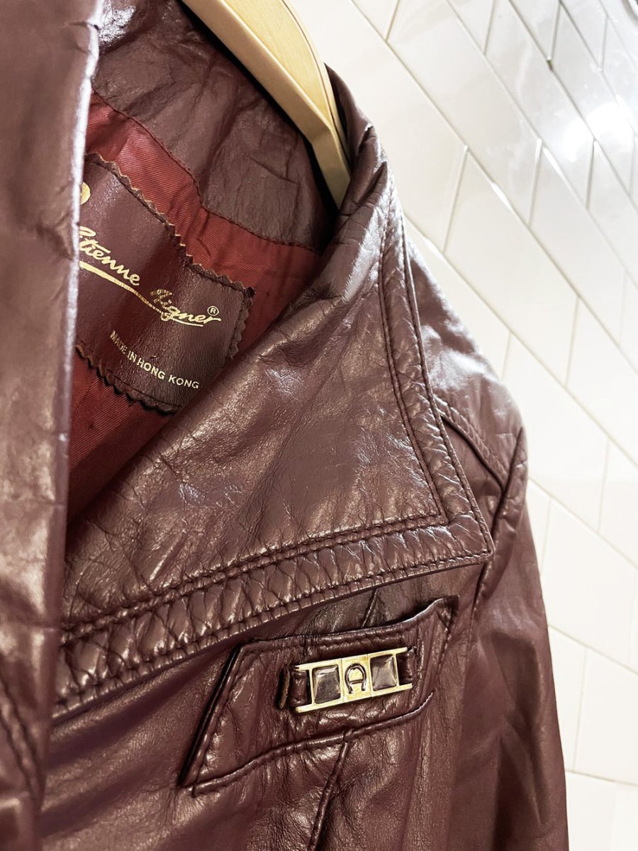 vintage 80s etienne aigner belted leather trench coat - good market thrift store