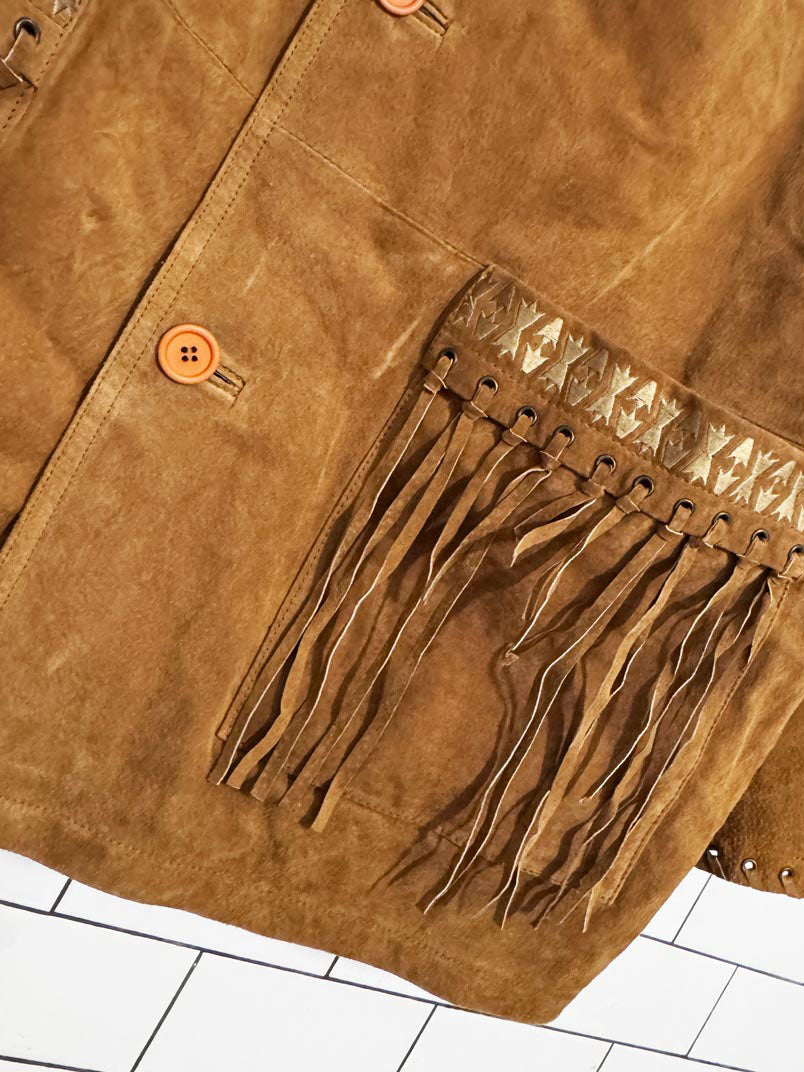 vintage high noon suede tassel trim rancher jacket | leather
