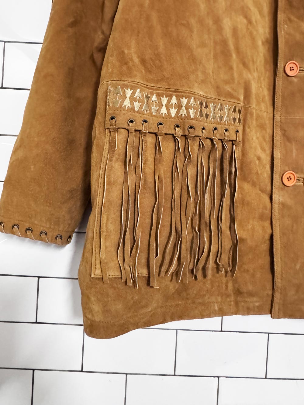 vintage high noon suede tassel trim rancher jacket | leather