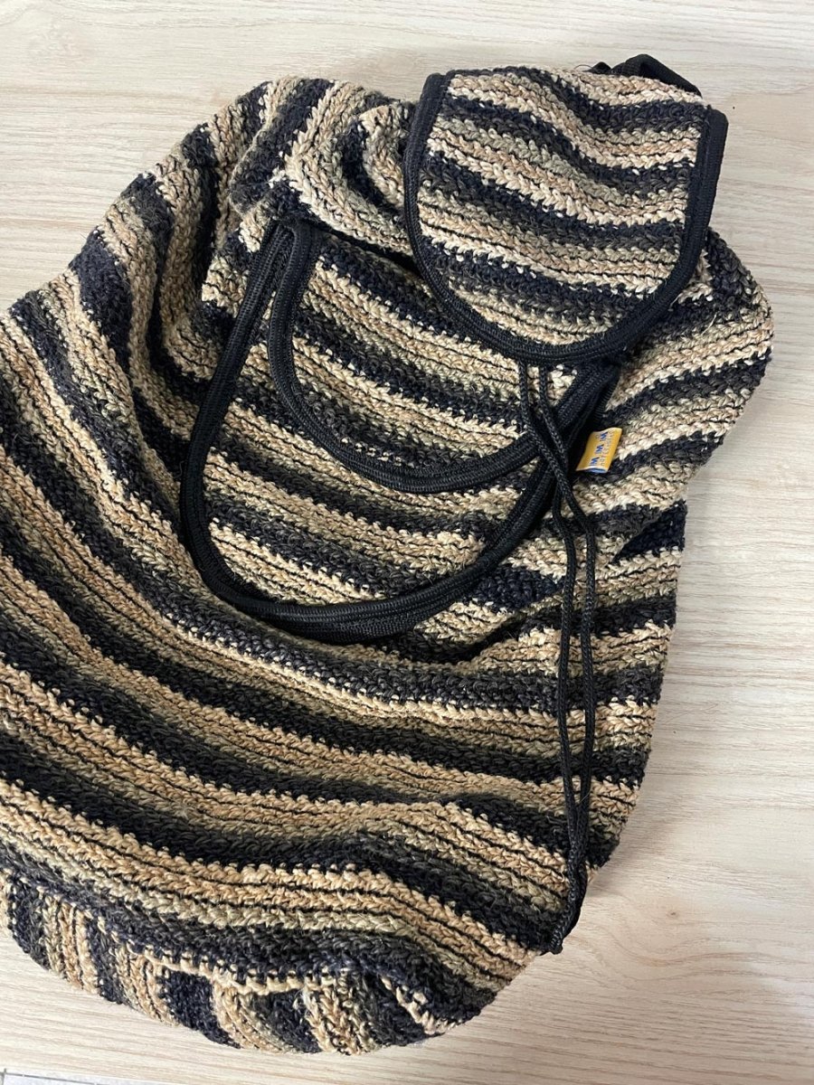 vintage 90s mmm artisans crochet jute backpack - good market thrift store