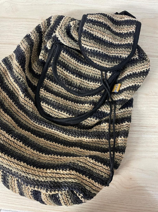 vintage 90s mmm artisans crochet jute backpack - good market thrift store