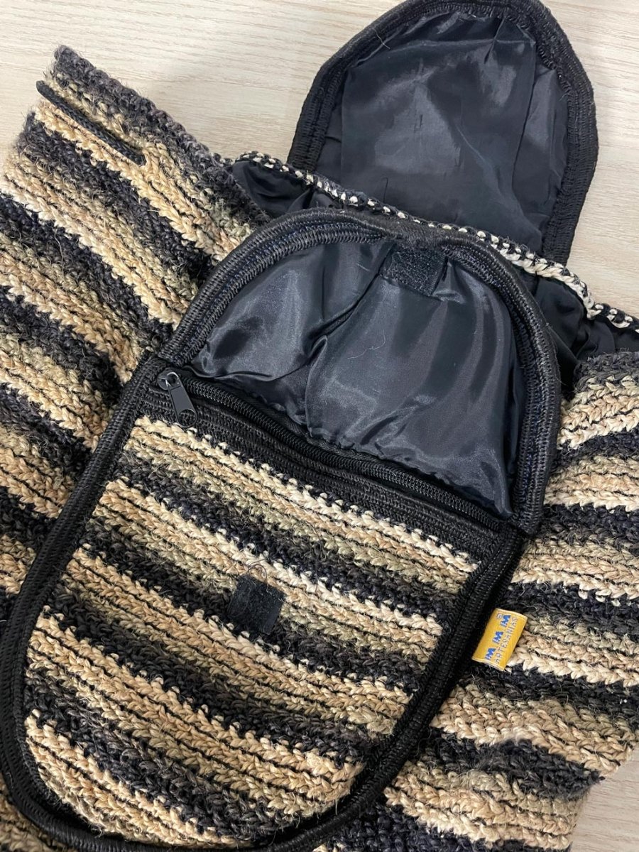 vintage 90s mmm artisans crochet jute backpack - good market thrift store