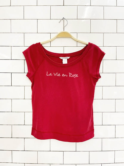 y2k la vie en rose cap sleeve tee - good market thrift store