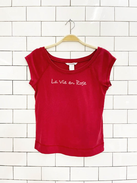 y2k la vie en rose cap sleeve tee - good market thrift store