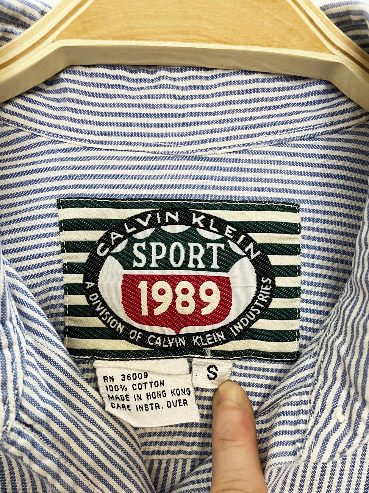 vintage 90s calvin klein sport blue stripe full button shirt