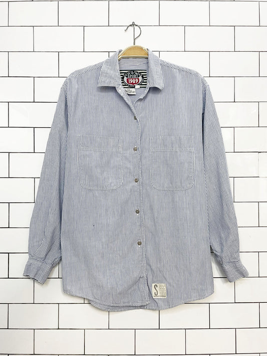 vintage 90s calvin klein sport blue stripe full button shirt
