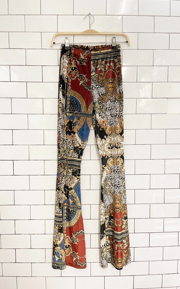 UO scarf print velvet flare pant - good market thrift store