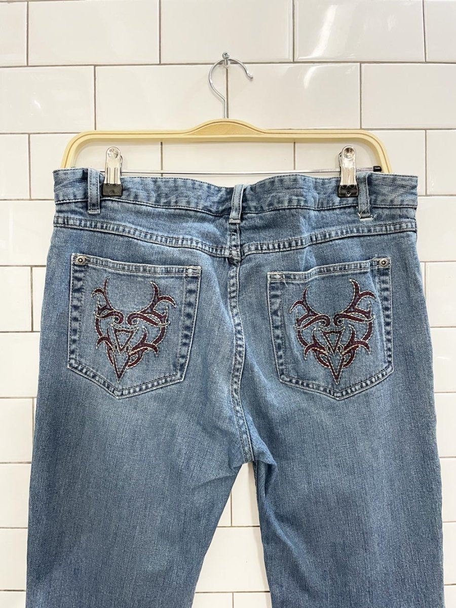 y2k harley davidson embroidered pocket low rise jeans - good market thrift store