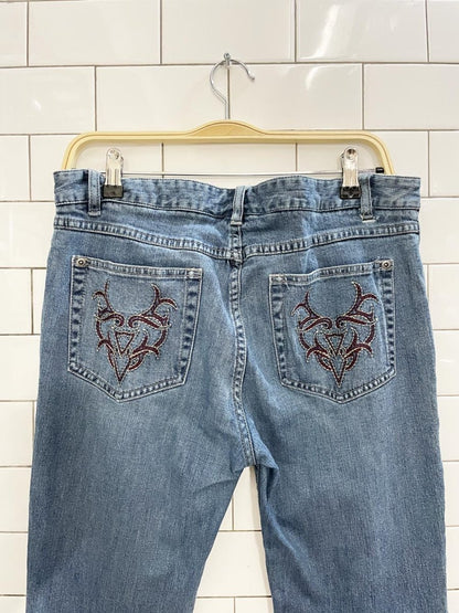 y2k harley davidson embroidered pocket low rise jeans - good market thrift store