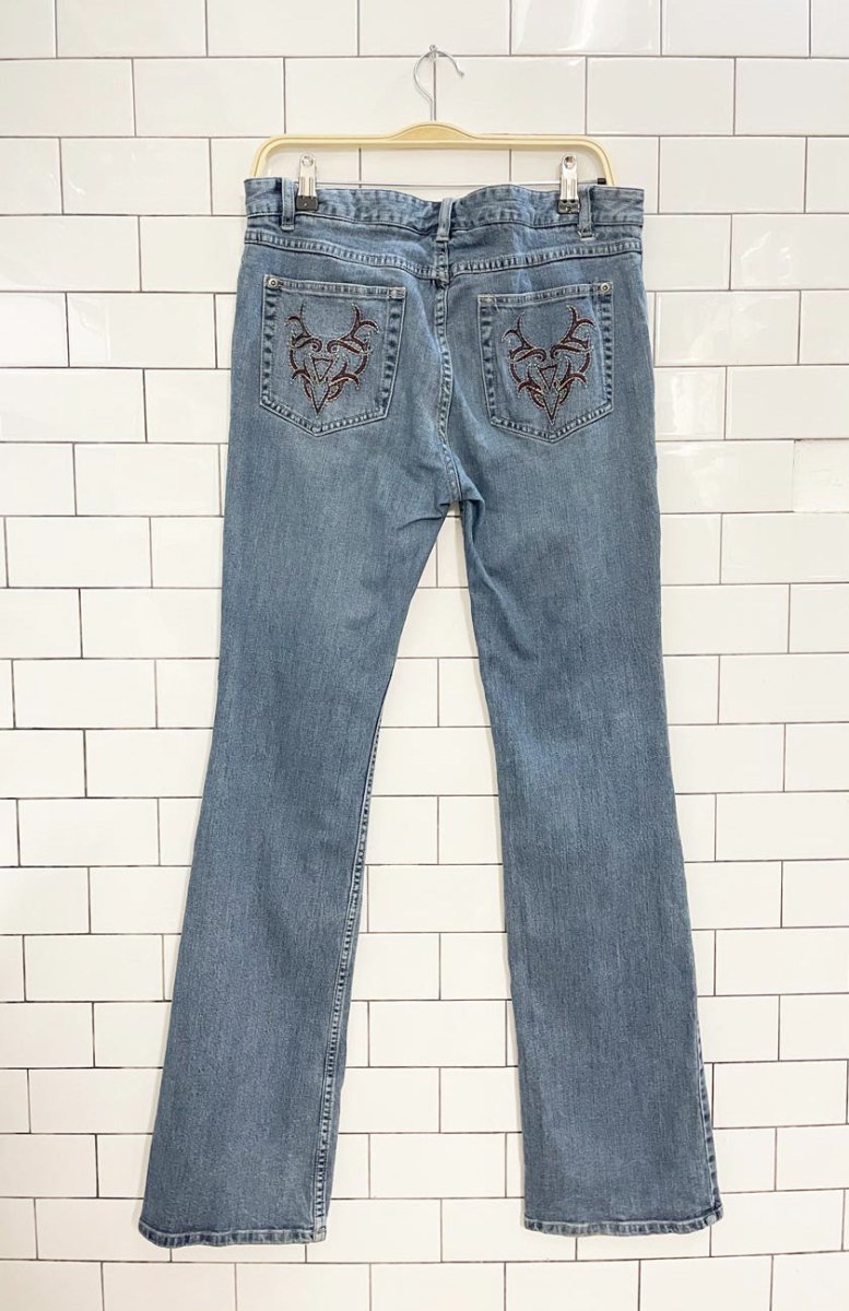 y2k harley davidson embroidered pocket low rise jeans - good market thrift store