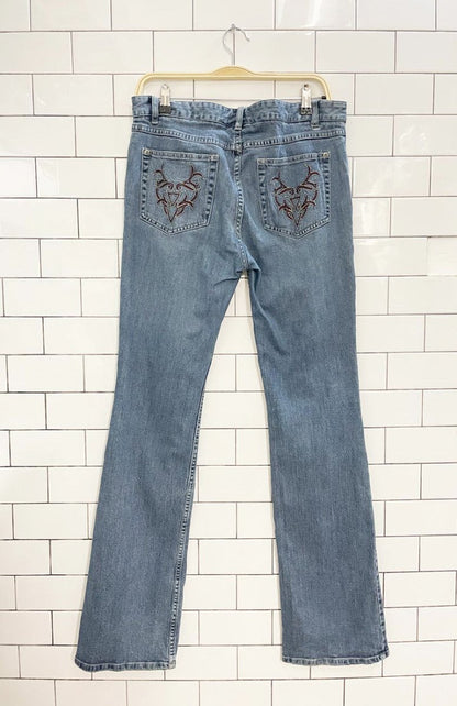 y2k harley davidson embroidered pocket low rise jeans - good market thrift store