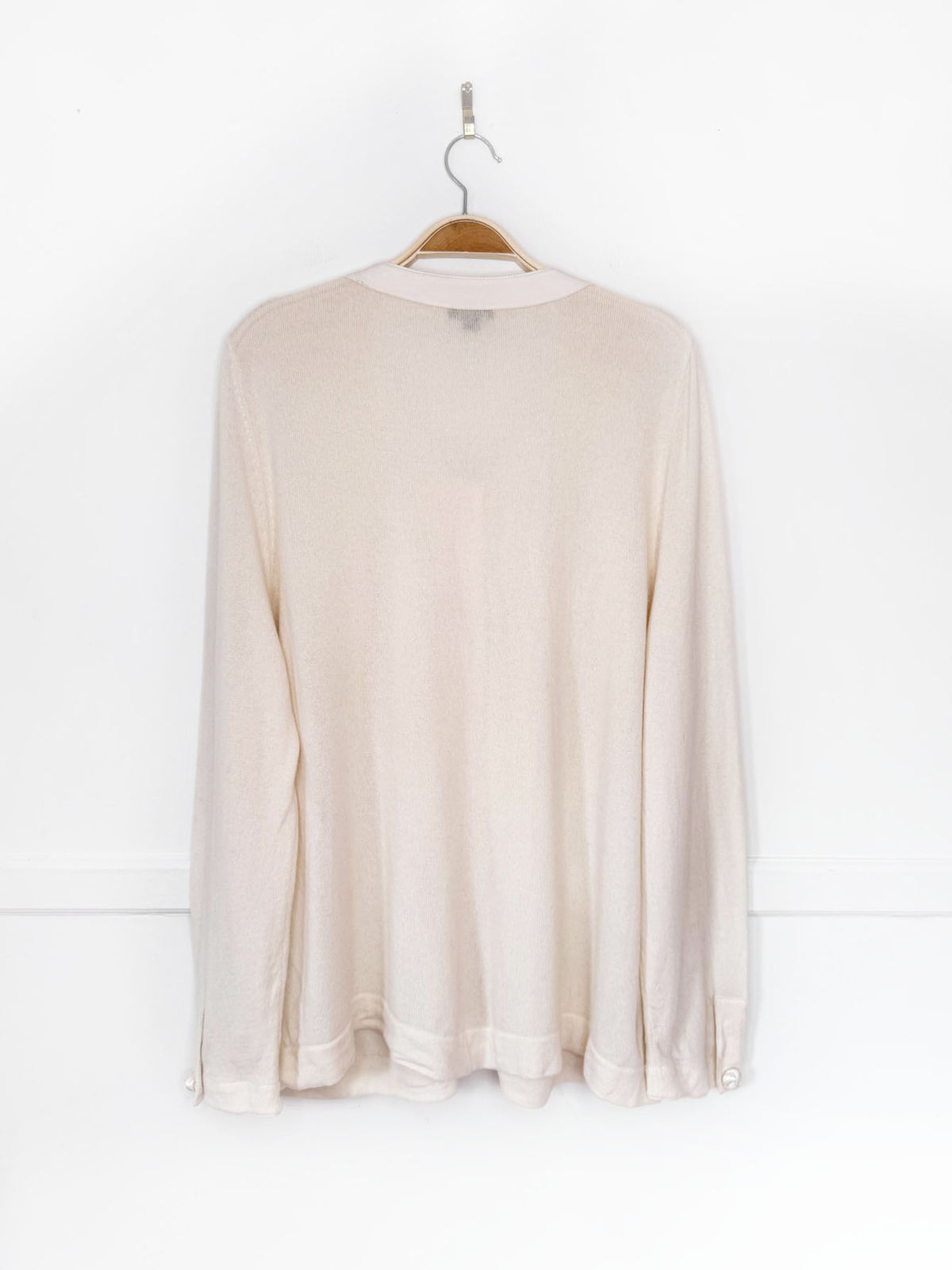 lafayette 148 100% cashmere knit silk trim cardigan sweater