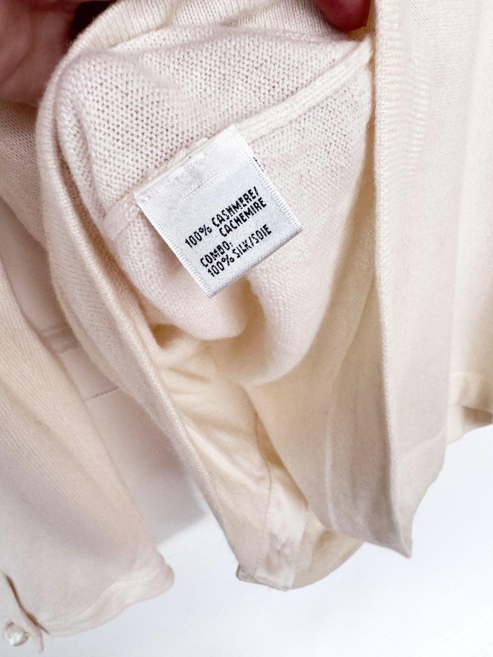 lafayette 148 100% cashmere knit silk trim cardigan sweater