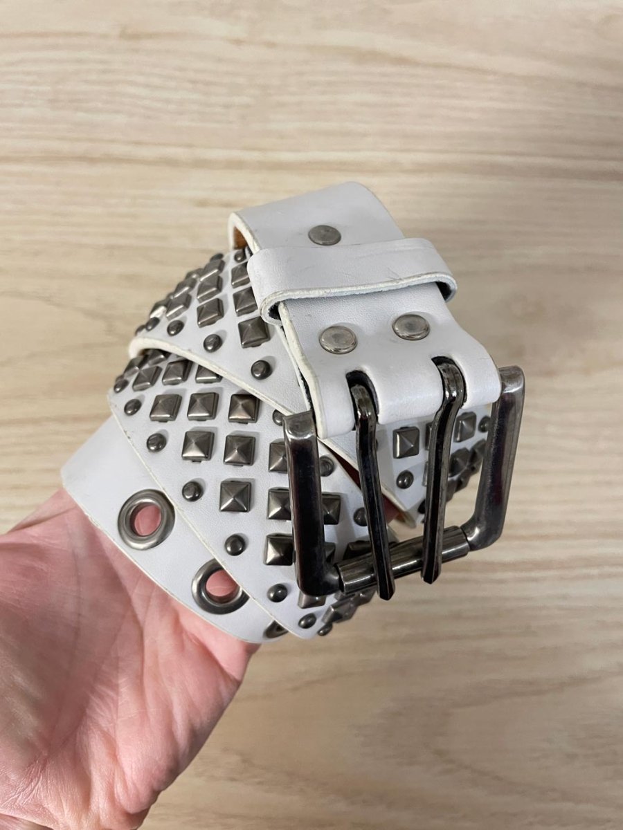 y2k white studded leather lined belt - good market thrift store