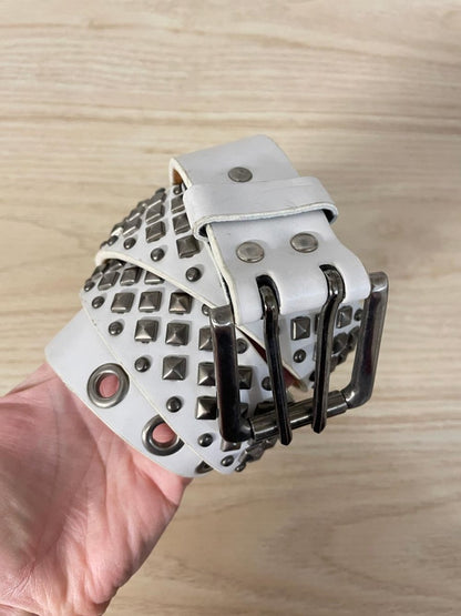 y2k white studded leather lined belt - good market thrift store