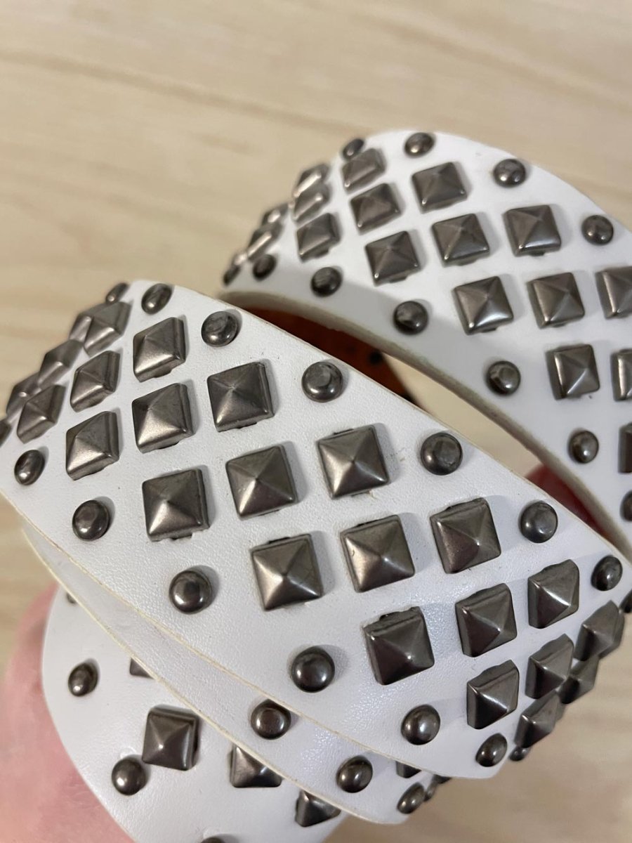 y2k white studded leather lined belt - good market thrift store