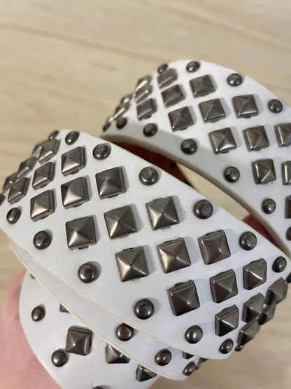y2k white studded leather lined belt - good market thrift store