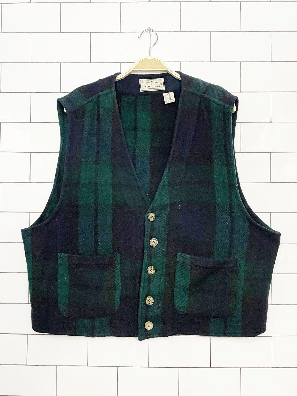 vintage 90s american eagle wool-blend plaid vest