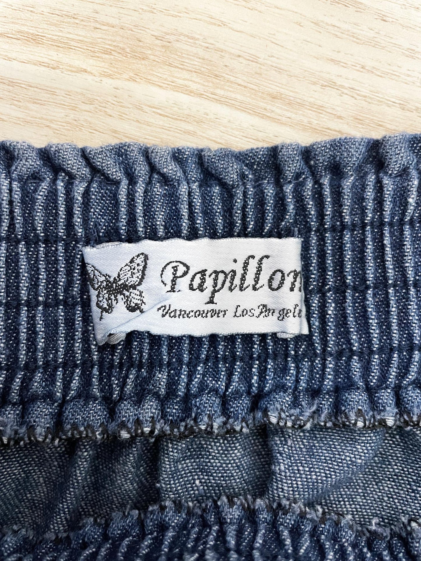 vintage papillon denim boho tiered maxi skirt