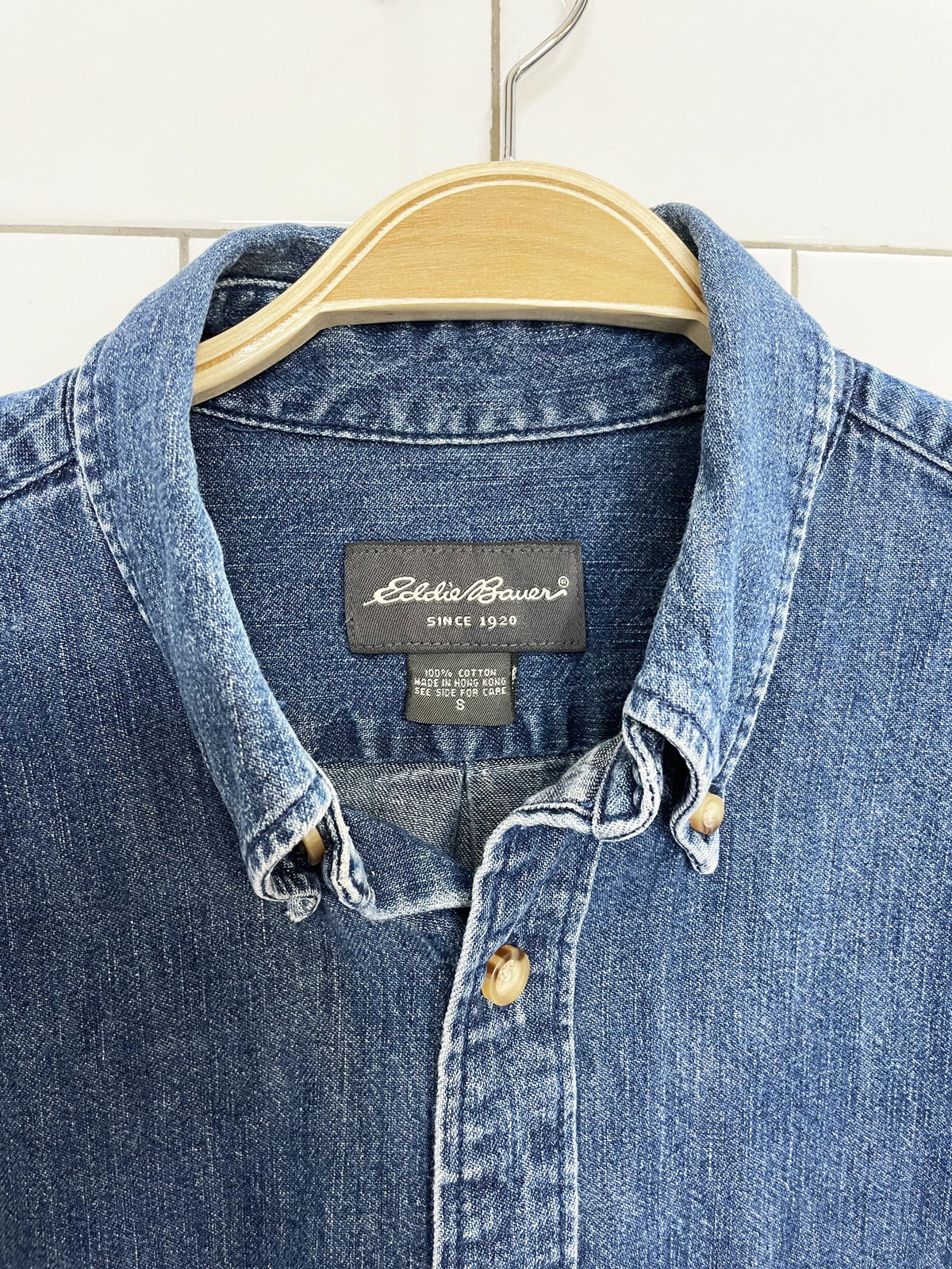 vintage eddie bauer boxy crop full button denim shirt | rework