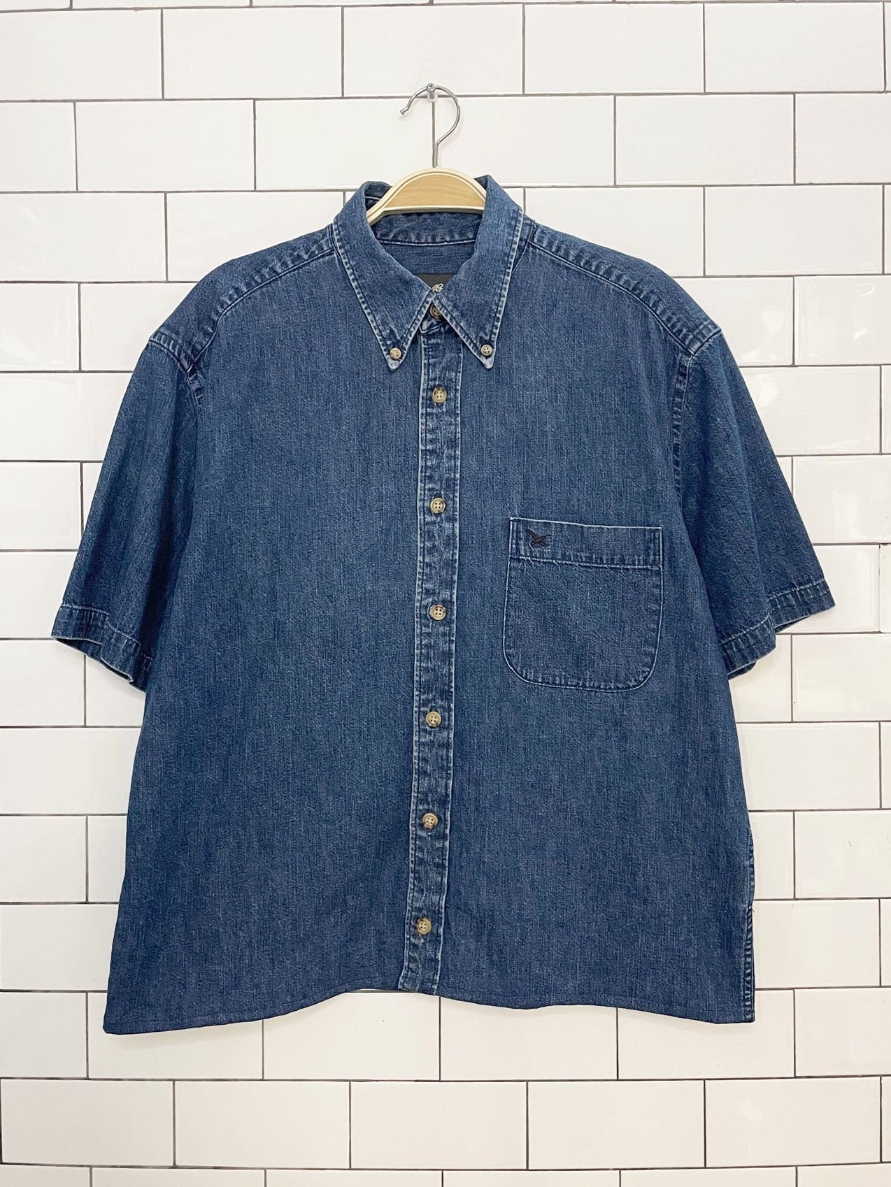 vintage eddie bauer boxy crop full button denim shirt | rework