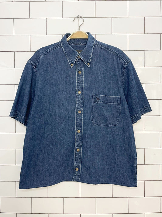vintage eddie bauer boxy crop full button denim shirt | rework