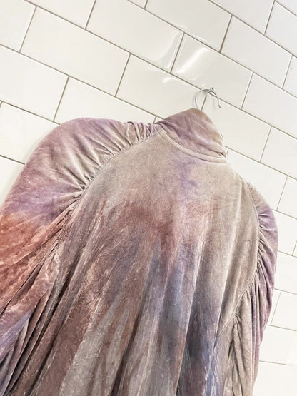 vintage 80s boho velvet watercolour ruched long coat - good market thrift store