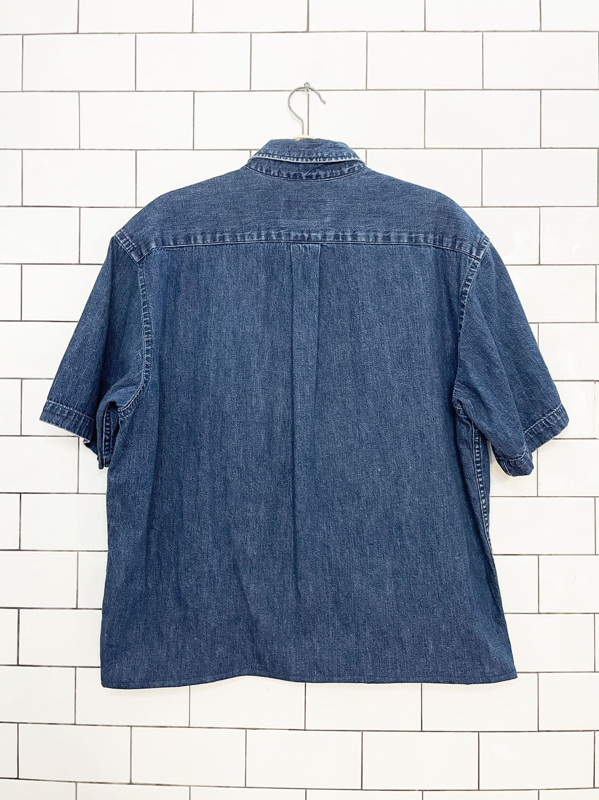 vintage eddie bauer boxy crop full button denim shirt | rework