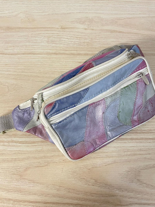 vintage 80s tinder metallic patchwork leather belt bag - good market thrift store