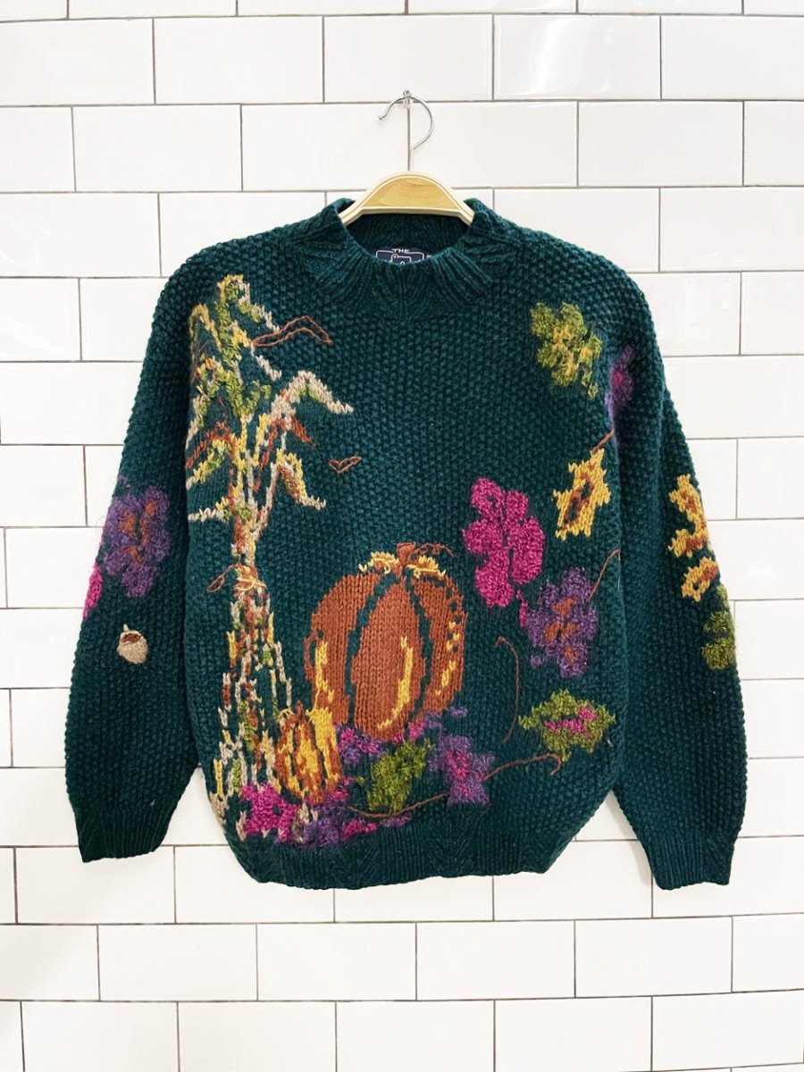 vintage 80s woolrich wool - mohair autumn pumpkin patch knit sweater - good market thrift store