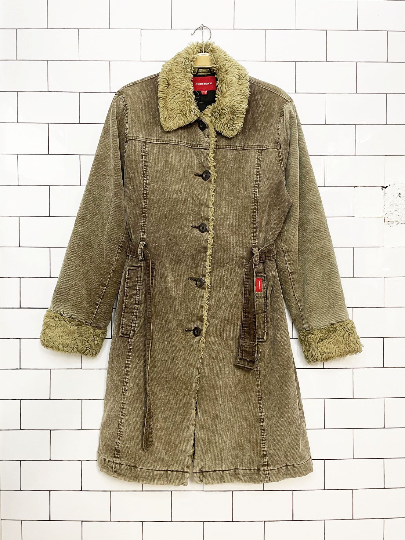 y2k xx by mexx sherpa trim corduroy long belted jacket