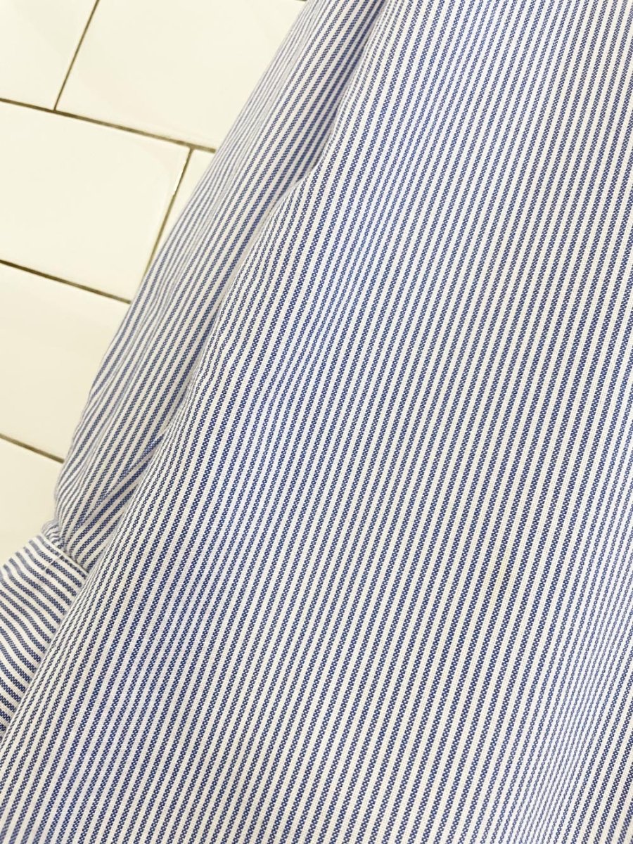 zara blue stripe v - neck menswear shirt - good market thrift store