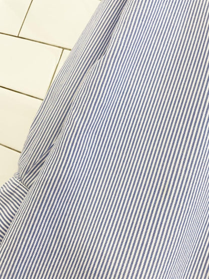 zara blue stripe v - neck menswear shirt - good market thrift store