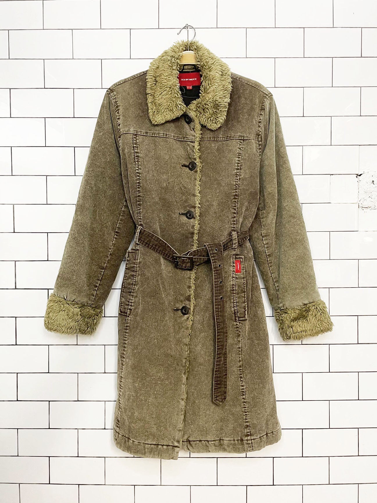 y2k xx by mexx sherpa trim corduroy long belted jacket