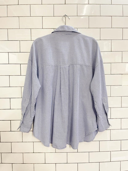 zara blue stripe v - neck menswear shirt - good market thrift store