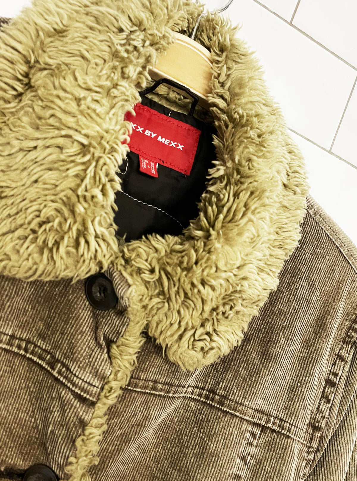 y2k xx by mexx sherpa trim corduroy long belted jacket