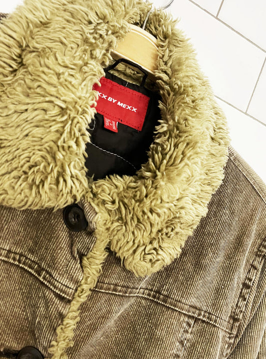 y2k xx by mexx sherpa trim corduroy long belted jacket