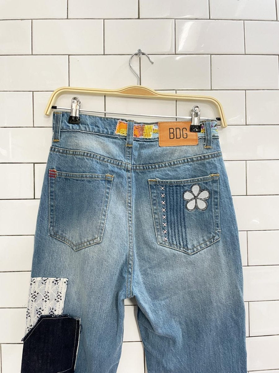 UO bdg boho patchwork flare leg jean | indigo craft - good market thrift store