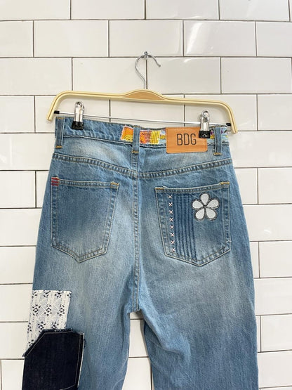 UO bdg boho patchwork flare leg jean | indigo craft - good market thrift store